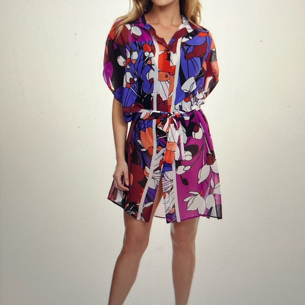 Gottex Belted Cover Up Blouse Dress